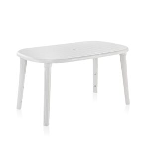 Mesa ovalada cancún, color blanco, para exterior, 140 x 80 x 73 cm