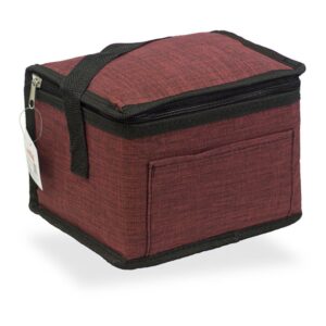 Nevera tipo bolsa 4,5 l diseño tejana granate con ribete y asa negra 20 x 15 x 15 cm