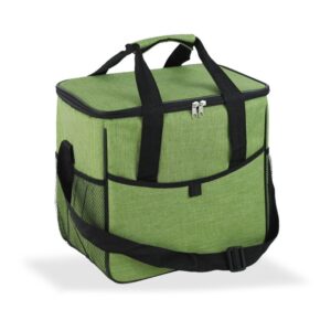Nevera tipo bolsa 21 l diseño tejana verde con ribete y asa negra, 31,7 x 20 x 33 cm