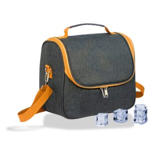 Nevera tipo bolsa 9 l diseño tejana gris con ribete y correa naranja, 26 x 15 x 25 cm