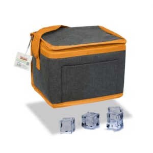 Nevera tipo bolsa 4,5 l diseño tejana gris con ribete y correa naranja, 20 x 15 x 15 cm