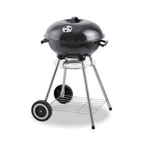 Barbacoa metalica negra de pie con tapa y ruedas ø41 x 70 cm