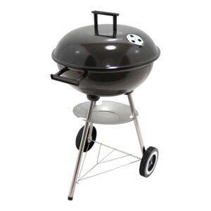 Barbacoa de carbón 3 patas con tapa y ruedas, negra, ø51 x 76 cm