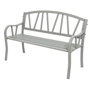 Banco de hierro para exterior, 123 x 53 x 86 cm, gris