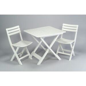 Set jardín mesa y dos sillas plegables blanco