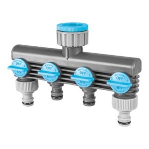 Distribuidor de 4 vías con válvulas para grifo de rosca cellpro 6 bar, ¾ pulg y 1 pulg, blister