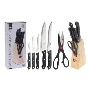 Juego de cuchillos 5 piezas + 1 tijera de cocina + tacoma