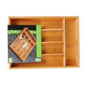 Organizador de cubiertos extensible de bambú con 6 compartimentos - 35 x 25-39,2 x 4,5 cm