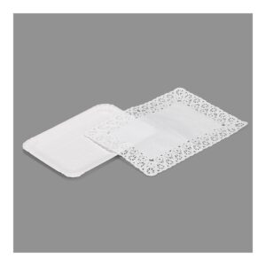 Bandeja rectangular con blonda color blanco 14 x 21 cm, 4 uds