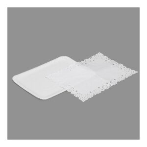 Bandeja rectangular con blonda color blanco 25 x 34 cm