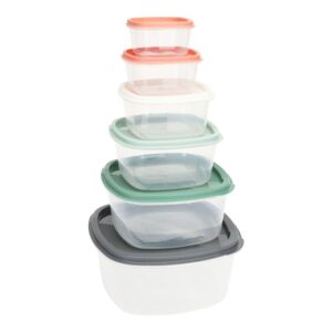 Set 6 fiambreras de plastico con tapas de colores y medidas diferentes