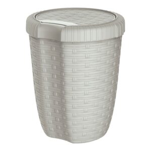 Cesto con tapa color crema imitación mimbre / rattan 8 l, ø23 x 29 cm