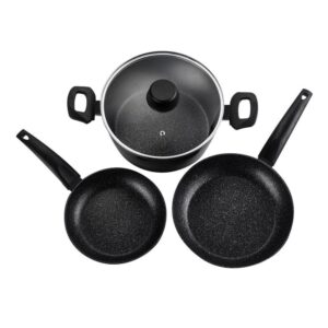 Set 2 sartenes + 1 olla, vivant, negra, aluminio, medidas: sartenes ø20 / ø24 cm y olla ø24 cm