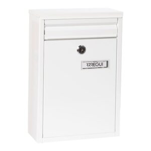 Buzón individual exterior, pequeño, zaguán, acero, blanco, 22 x 8 x 32 cm