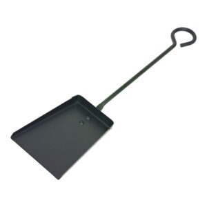 Badil de chimenea con mango largo, metálico, color negro, 11 x 46 cm