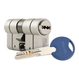 Cilindro scx+ de alta seguridad anti-rotura, antibumping y antiganzúa. 30-30 níquel y doble embrague. scx+den:30-30 mcm