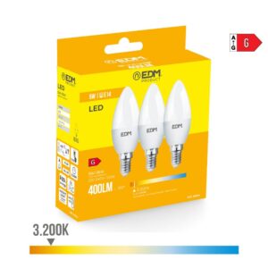Kit 3 bombillas vela led e14 5 w 400 lm 3200 k luz calida ø3,6 x 10 cm