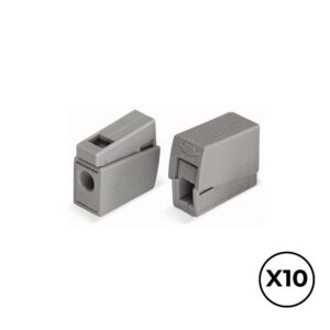 Conector rápido en linea presilla 2 vias, 1 rígido + 1 rígido, semirígido o flexible - ø máximo 2,5 mm², gris, 10 uds